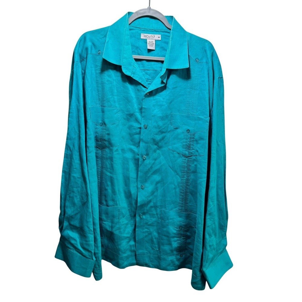 Mojito 100% Linen Guayabera Chacabana Cuban Light Button Down Shirt Men 4X Aqua